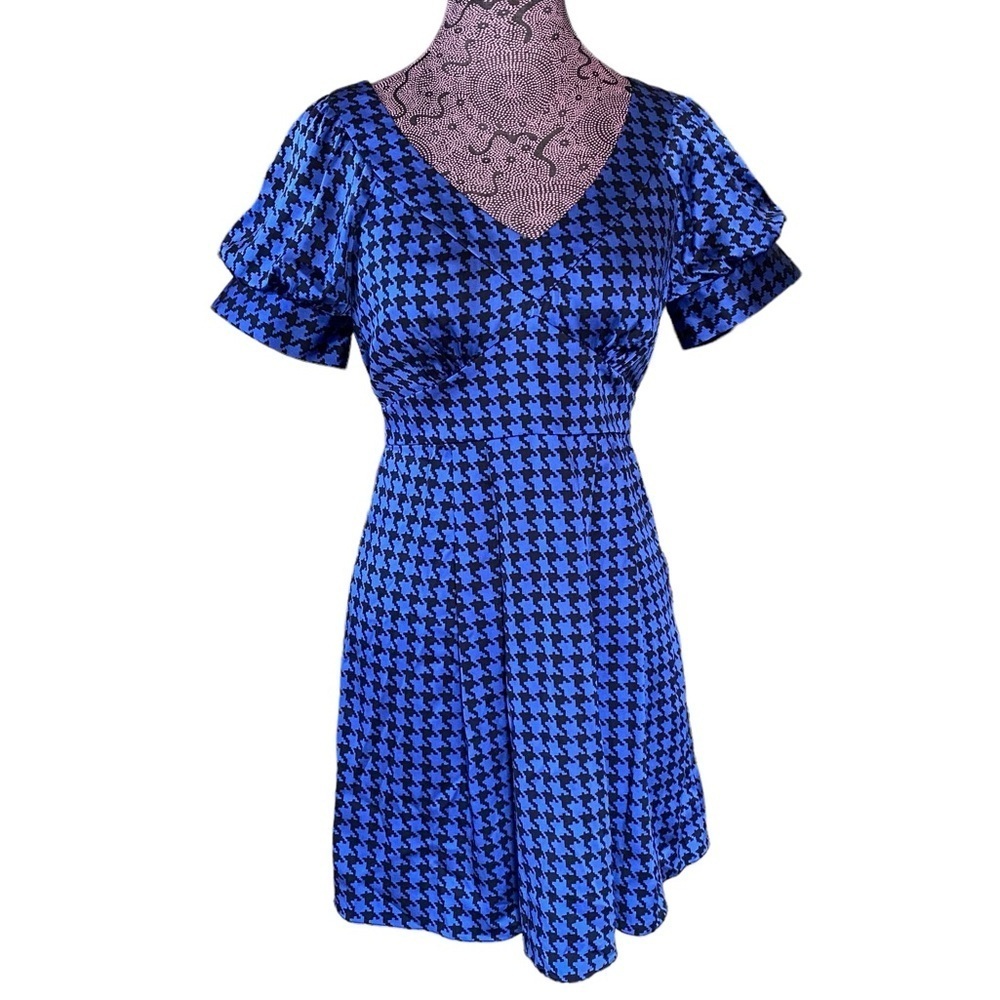 Y2K Vintage Betsey Johnson Sz 6 Silk Blend Houndstooth Dress - Picture 6 of 6